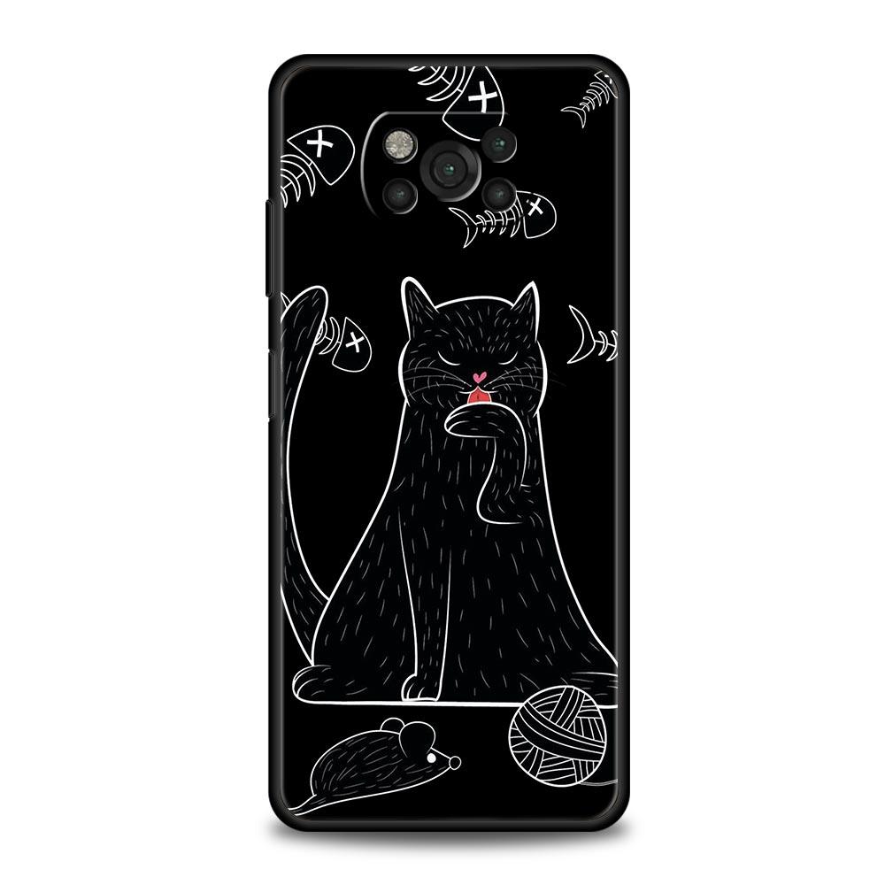 Black Cat Cartoon Cute Phone Case For For Xiaomi Poco X5 Pro X4 X3 NFC F5 Pro F4 F3 GT M5 M4 Pro 5G M3 C51 C50 C55 Soft Cover