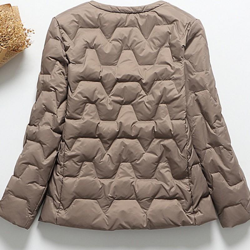 Womens Lightweight Quilted Down Jacket Short Puffer Coat Round Neck Single Button Casual Winter Outerwear