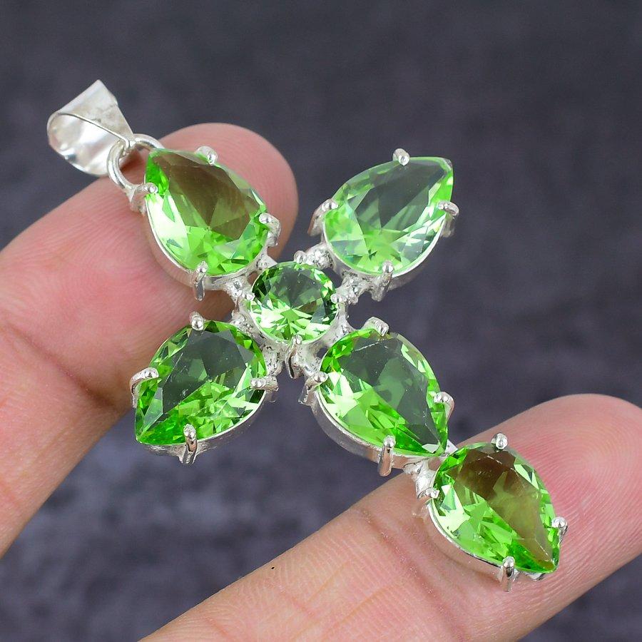 Tsavorite Ethnic 925 Sterling Silver Jewelry Pendant 2.56" a6d49