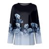 Women's Fashion Casual Slit Hem Round Neck Long Sleeve Loose Printed T-Shirt Ladies Top