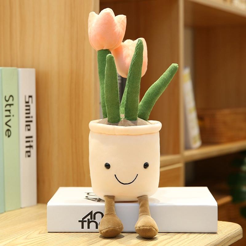 Adorable Lifelike Tulip Plush Toy Comfortable Soft Flower Pot Doll For Home Decor