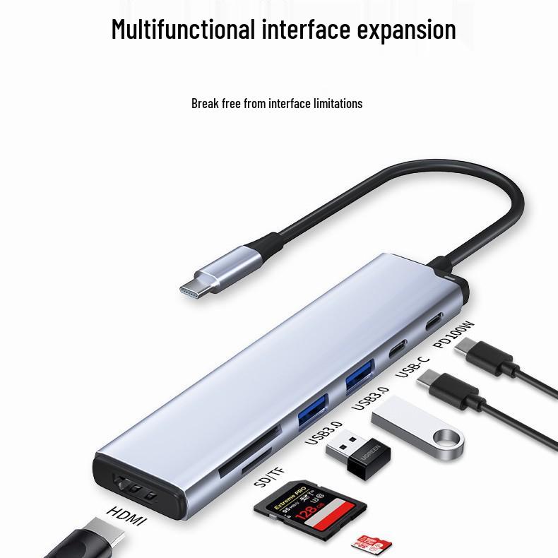 

7-in-1 Type-C Docking Station: PD100W Fast Charge, 4K60Hz HDMI, Dual USB3 Ports