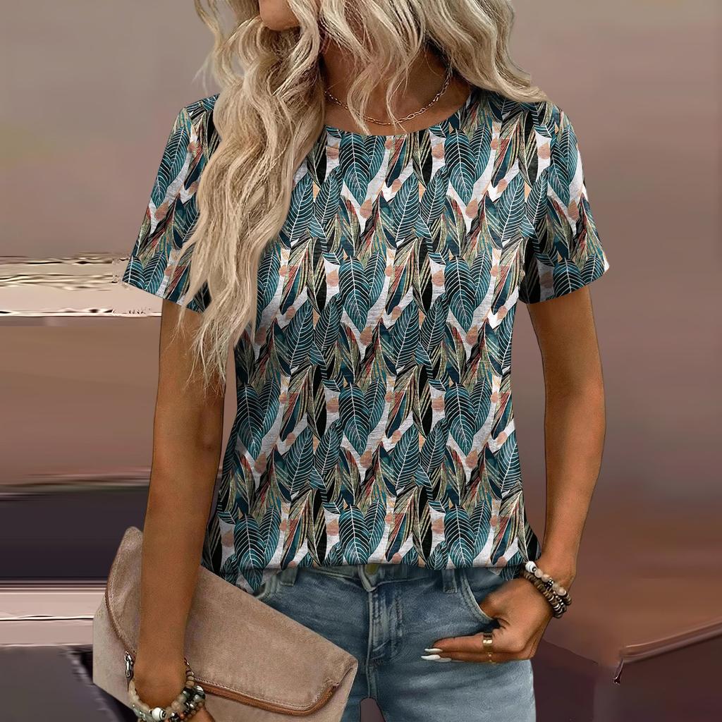 Damen Mode Lässiges Bedrucktes T-Shirt mit Lockerer Passform