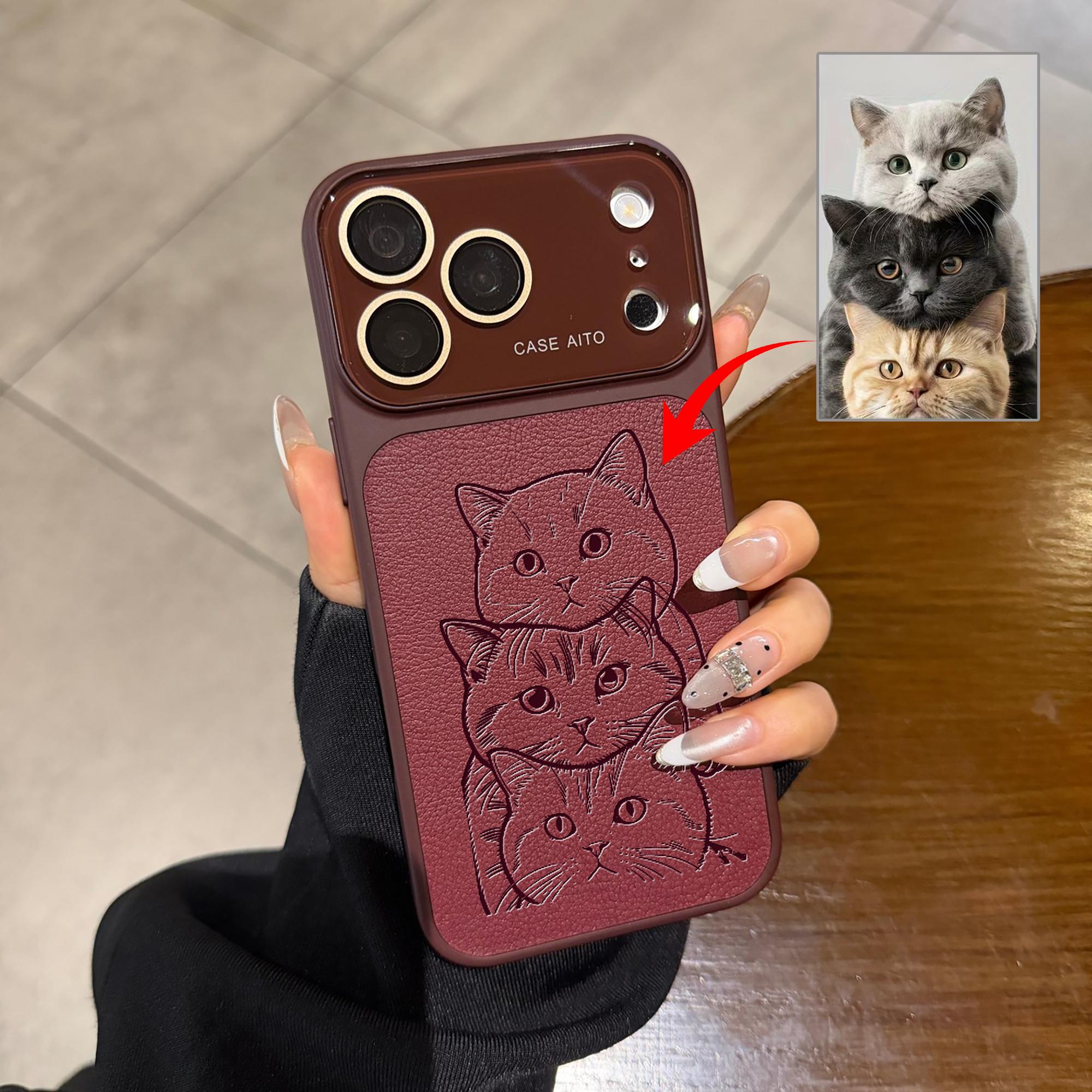 

Custom Family Pet Photo Image Converted to Minimalist Line Style Laser Engraved Phone Case for iPhone 17 Pro Max Protective Case For iPhone 17ProMax