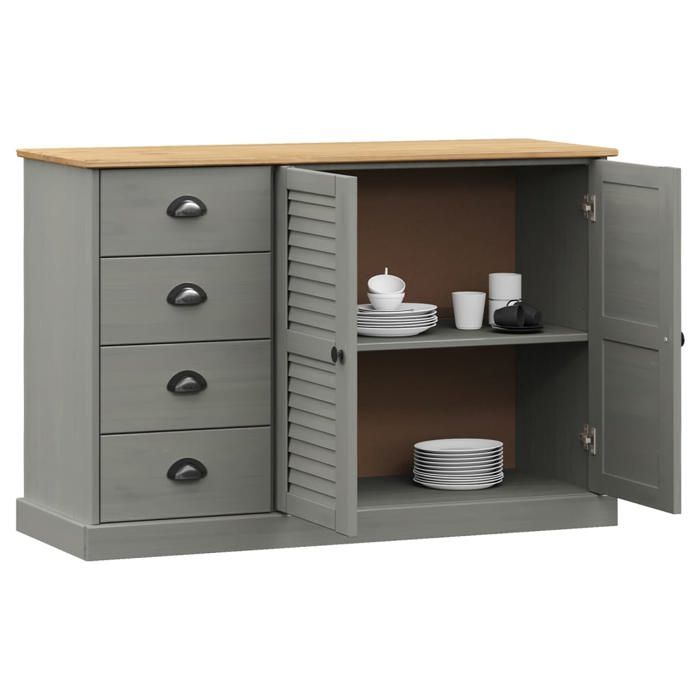 VidaXL Buffet avec tiroirs VIGO 113x40x75 cm gris bois massif de pin 353189