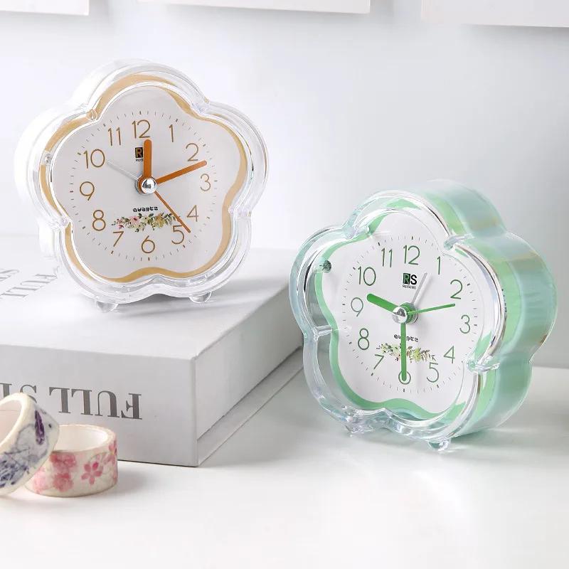 Cute Flower Alarm Clock Mini Portable Child Bedroom Table Decor Battery Powered LED Silent Alarm Clock Office Supplies