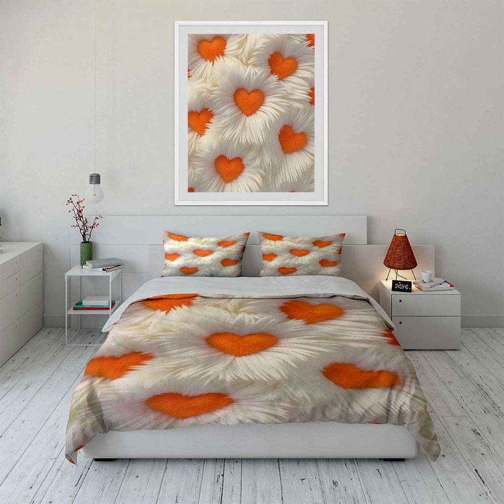 Fluffy Heart Decor Set Soft Skin-Friendly Bedding Set Includes 1 Duvet Cover And 2 Pillowcase, Gift