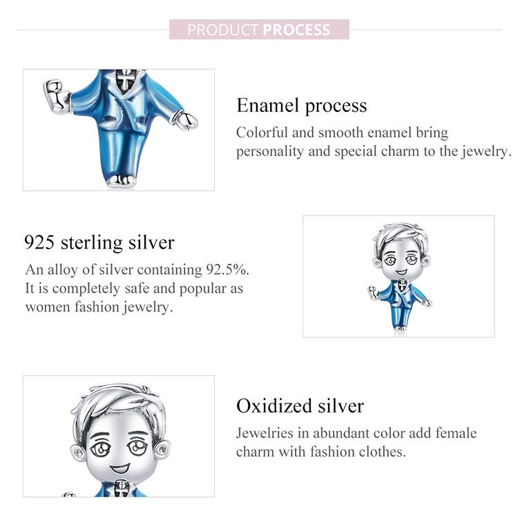 BAMOER 925 Sterling Silver Family Love Wedding Groom Charm  Pendant for Original Bracelet DIY Jewelry