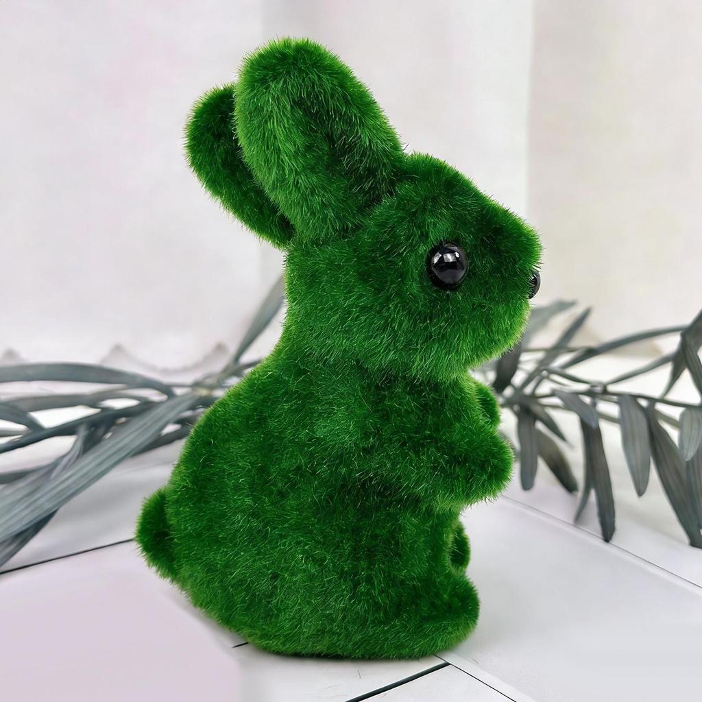 Artificial Moss Easter Bunny Ornament Realistic Flock Green Rabbit Faux Greenery Home Holiday Party Spring Decor Ornament