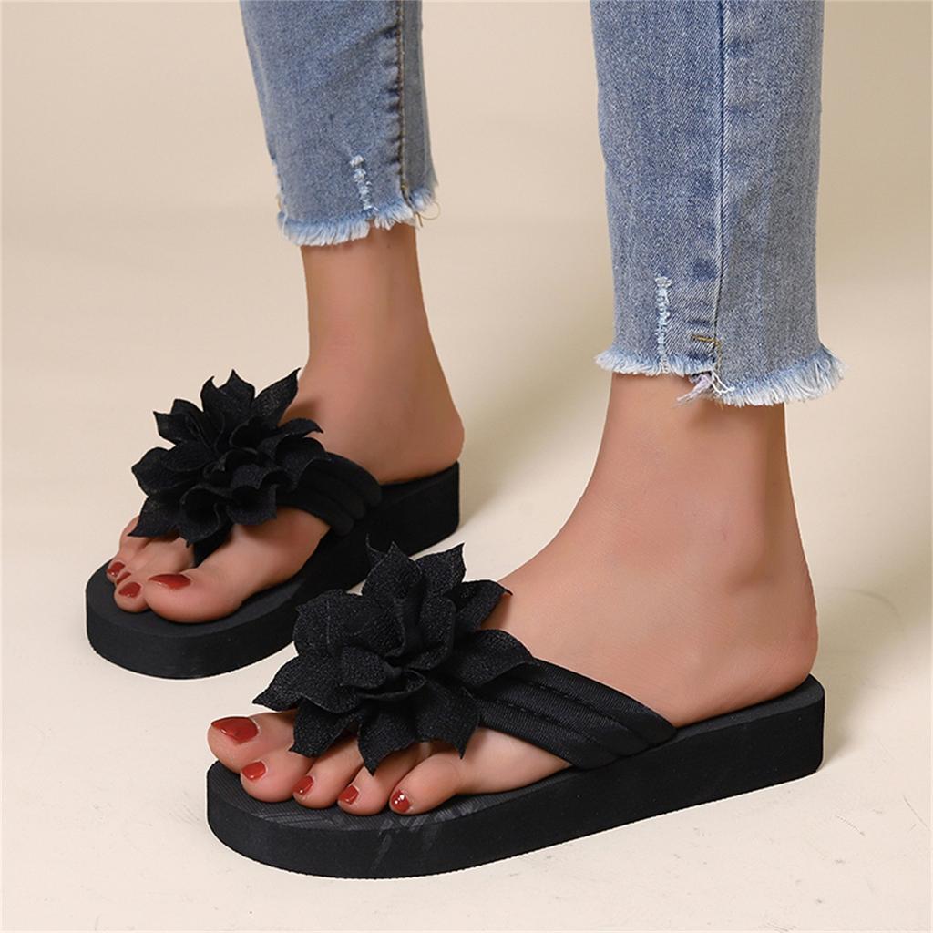 Ladies Fashion Summer Solid Color Suede Flower Decorative Open Toe Microwavable Slippers Women Womens Fuzzy Slipper Socks Goats