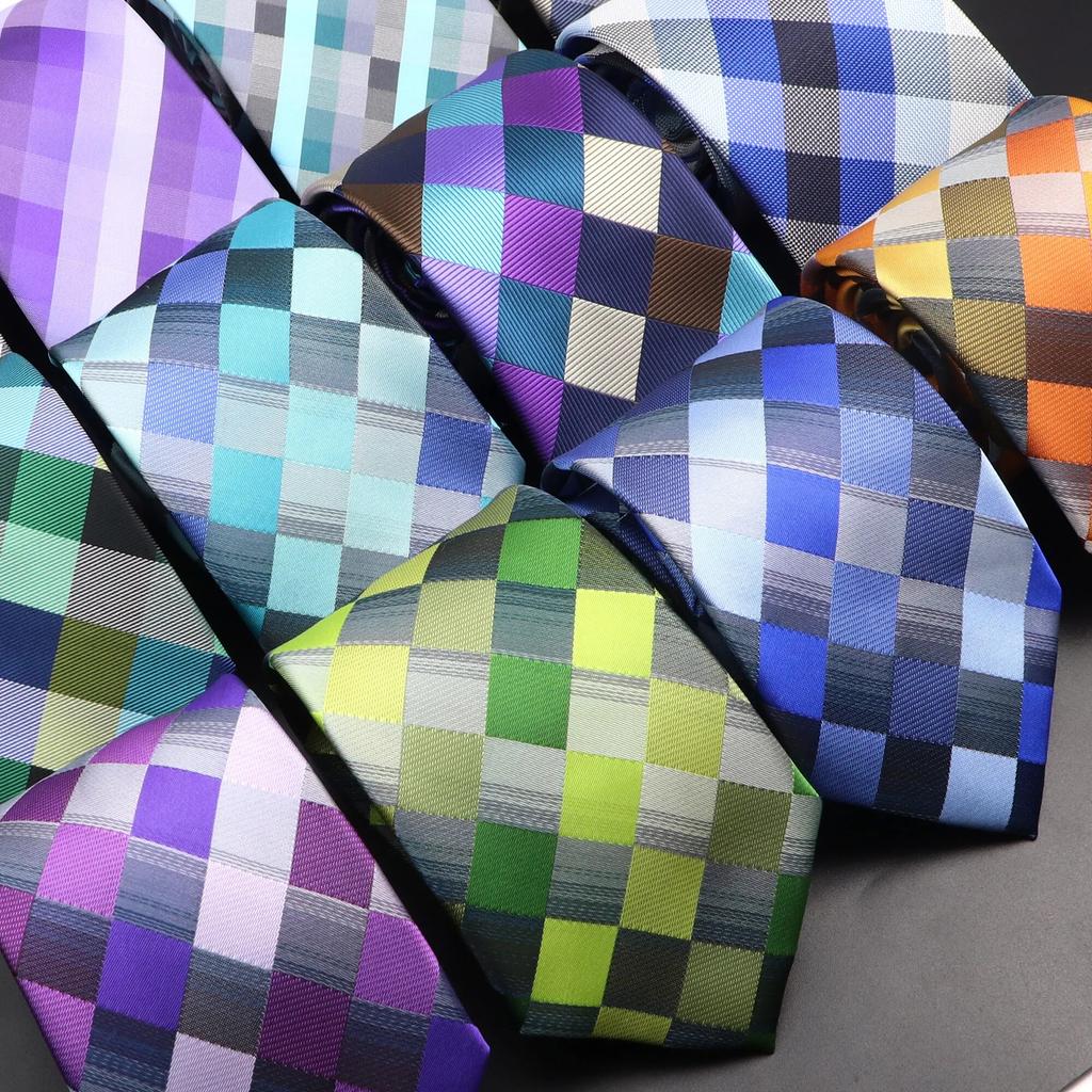 Krawat męski krawat w kratę zielony fioletowy niebieski krawat ślubny biznesowy kołnierzyk dla pana młodego akcesoria prezent