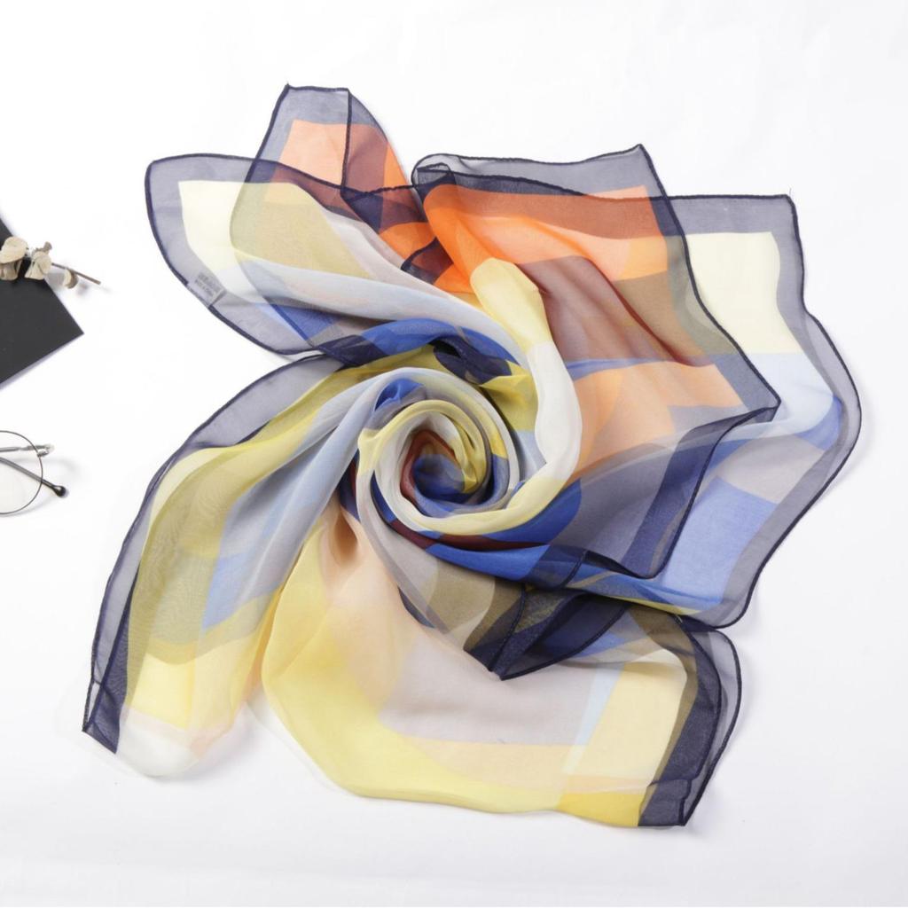 Barevný geometrický hedvábný šátek - Lehký a jemný, ideální pro dámské pracovní oblečení nebo jako dárek