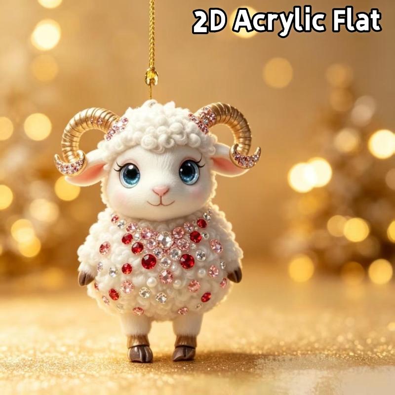 2D Flat Goat Car Rearview Mirror Hanging Ornament Acrylic Pendant Christmas Tree Decoration Bag Charms