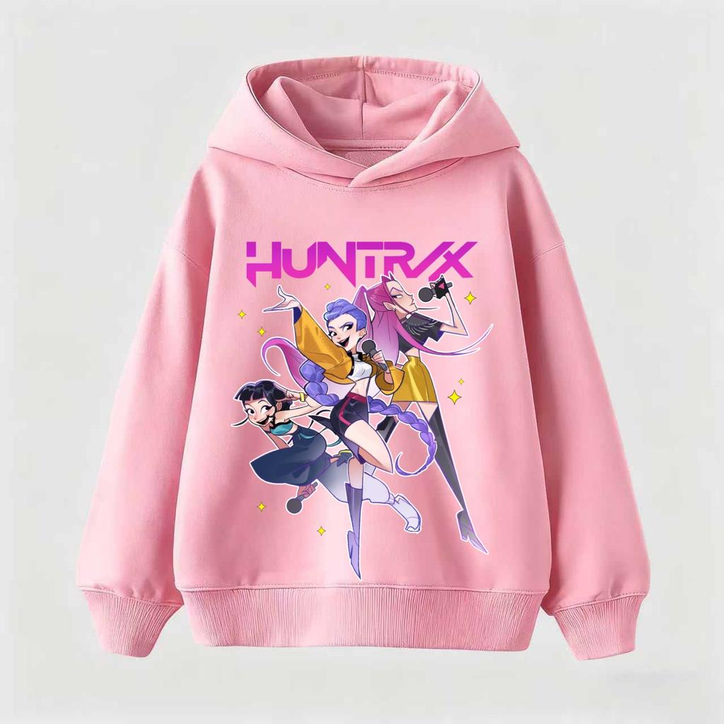KPop Demon Hunter Cartoon Girls Boy Hooded Sweatshirt Warm Children's Korean Wave Fashion Tops Casual Girls Clothing