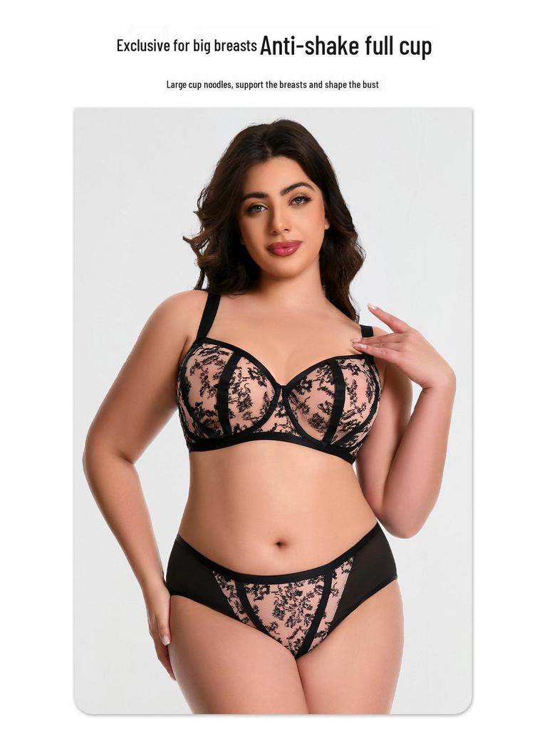 European & American Plus Size Mesh Lingerie Set: Anti-Sagging, Large Cup for Women