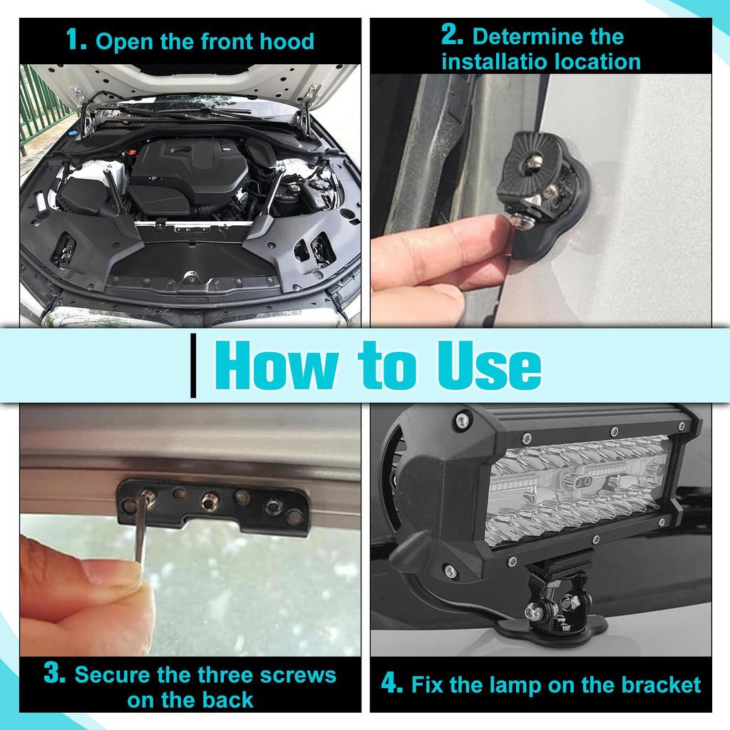 INJOYTEC 2pcs Bonnet Bracket Mounting Hardware LED Pod Light Bracket
