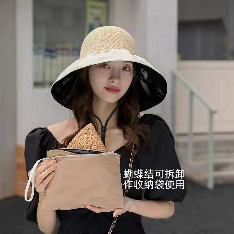 Spring and Autumn Versatile Bow Vinyl Sun Hat Women's Foldable Storage Hollow Anti-UV Face Hat