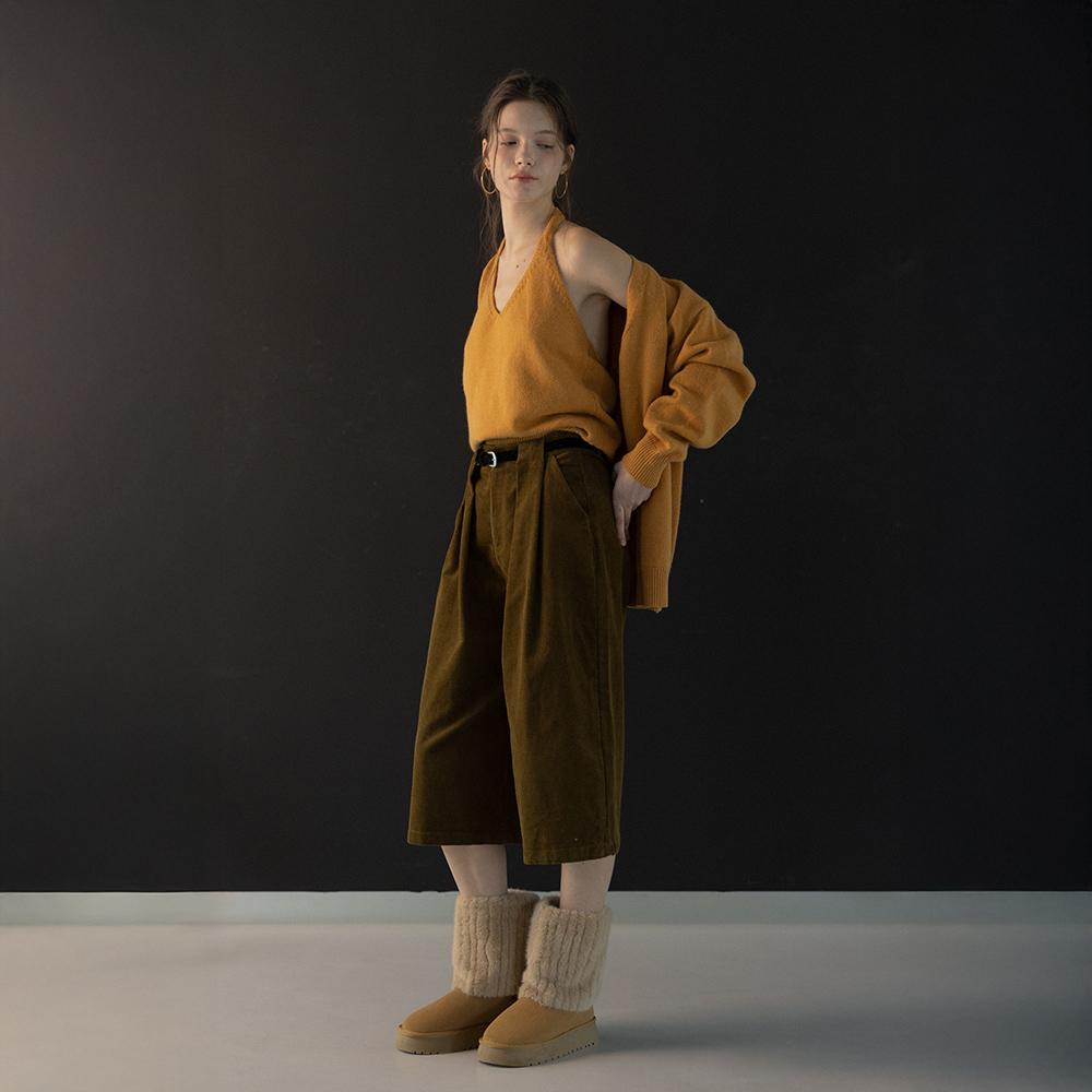 WEDNESDAY DELIGHT Wd_Khaki Corduroy Straight Pants