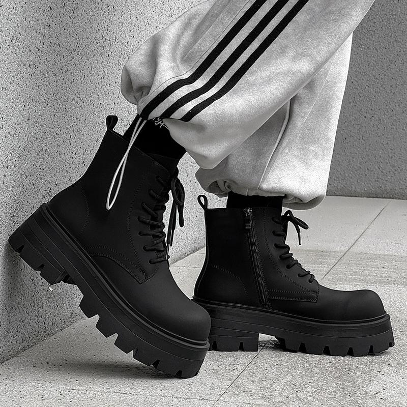 Big Size Mens Fashion Punk Rock Dress Platform Boots Lace-up Original Leather Shoes Cowboy Ankle Boot Cool Autumn Winter Botas