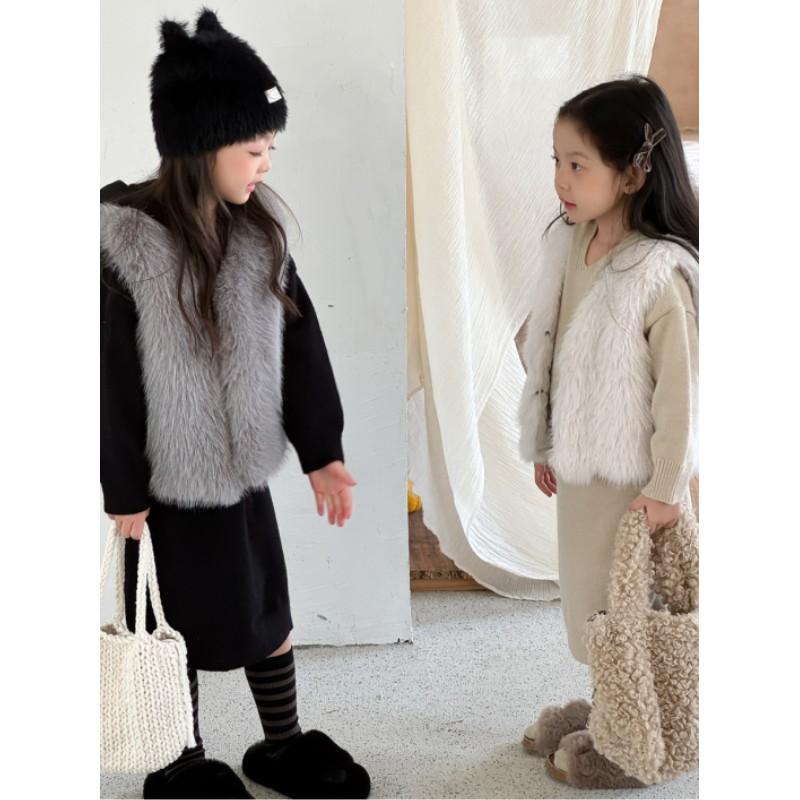 Girls Winter Solid Color Plush Vest Casual Cozy Warm Coat