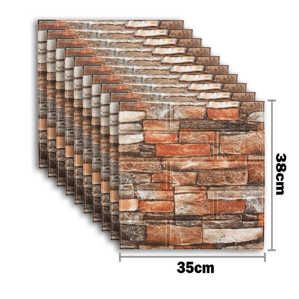 10pcs Self Adhesive Decor 3D Foam Wall Stickers Pane Room Waterproof Peel and Stick Brick Wallpaper for Interior Decoration