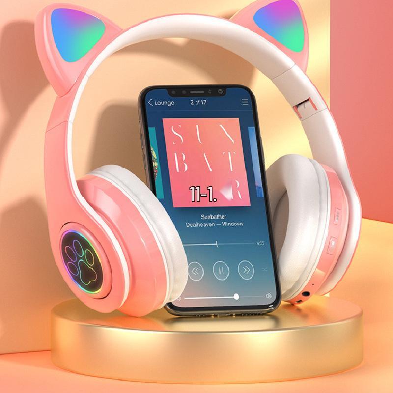 B39 Cat Ear Wireless Bluetooth Over-Ear Headphones: Luminous, Foldable, Heavy Bass, Gaming