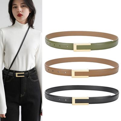Belts for Women Fashion Versatile Decorative Suit Cowhide Thin Belt Genuine Leather Summer Ins Style Black Jeans Belt