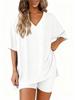 2026 Summer Chic European & American V-Neck Solid Color Loose Pajama Set