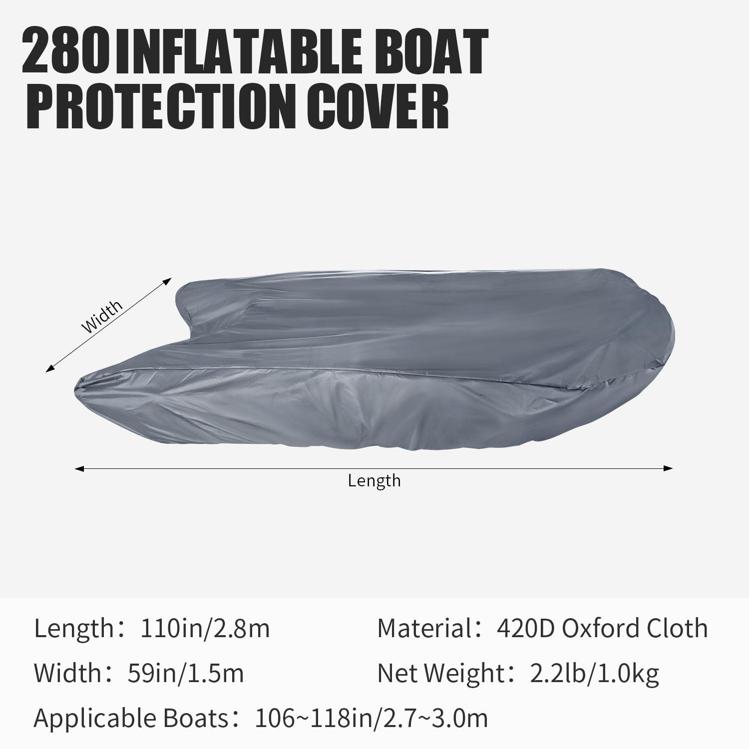 KOETSU 420D Marine Grade Anti-Fade and Tear-Resistant Rubber Boat Cover Sunshade Inflatable Boat Cover Silver Boat Cover 270