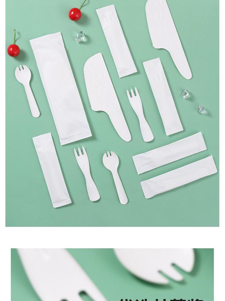 Jednorázové příbory balené jednotlivě: Vidlička, Lžíce, Dezertní vidlička, Dezertní lžíce, Lžička na zmrzlinu