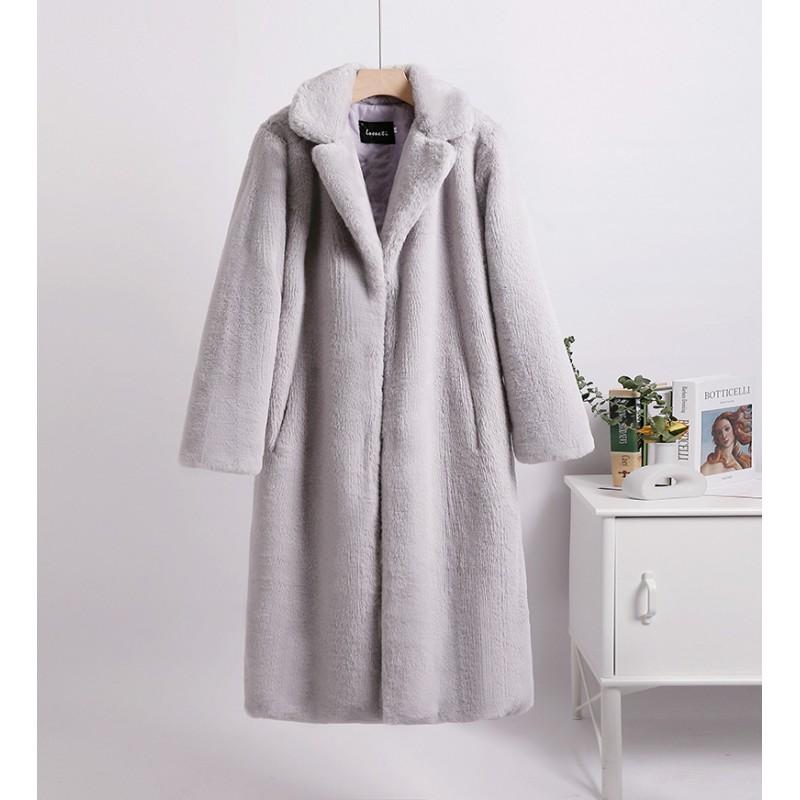 Womens Oversized Faux Fur Blend Long Coat With Shawl Collar Winter Warm Outerwear