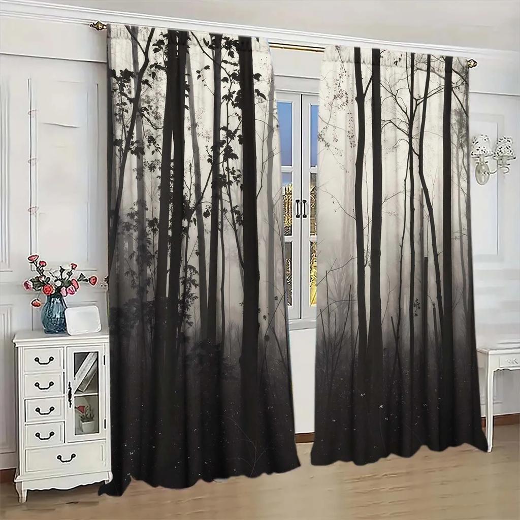 2-Panels A Forest Shrouded in Smoke Printed Curtain - Artistic Home Decoration Curtains   All Season Decorative Curtains
