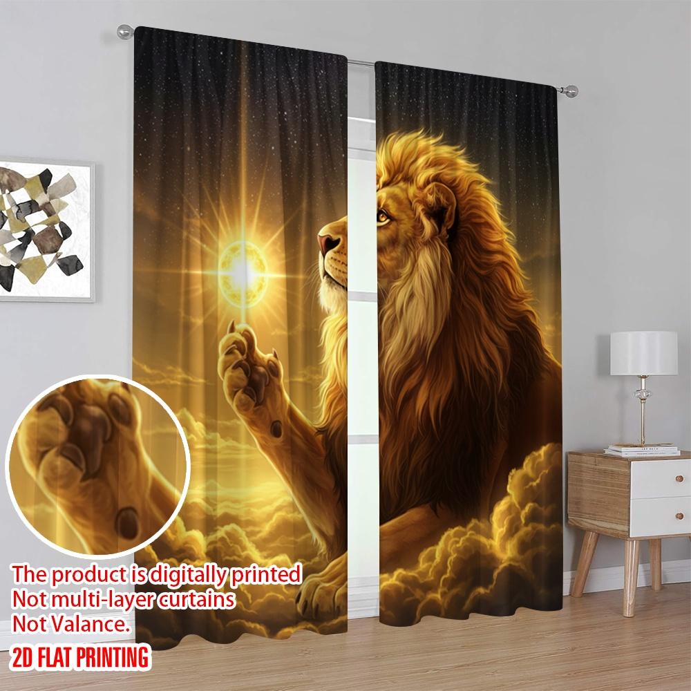 2D flat printing 2pcs Party Curtains Lion Sun Versatile Durable Polyester  Without Electricity Spring Party & Holiday Decor