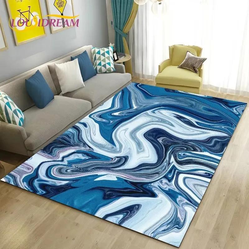 Colour Blue Gold White Marble Area Rug Large Carpet Rug for Living Room Bedroom Sofa Doormat Decoration Kids Non-slip Floor Mat