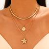 3Pcs Layered Gold Herringbone Paperclip Chain Choker Set Starfish Coin Pendant Adjustable Boho Summer Beach Jewelry Gift