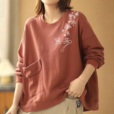 Sweatshirt für Damen, Baumwolle, locker, übergroß, Fleece, bequem, Rundhalsausschnitt, lässig, Pullover, Top