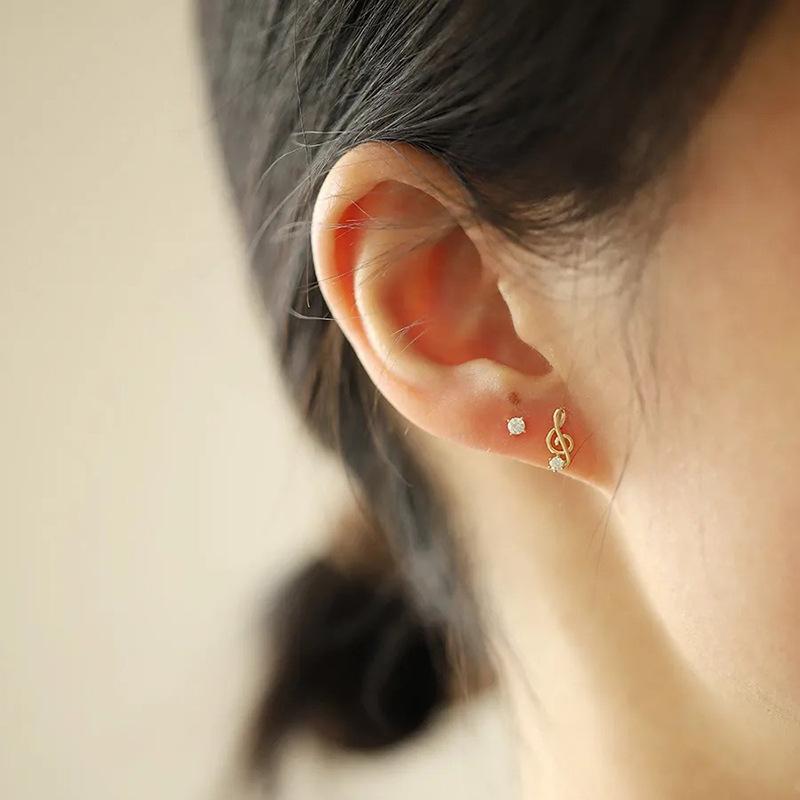 925 Sterling Silver Asymmetrical Note Violin Stud Earrings For Woman Christmas Gifts Piercing Jewelry Aretes De Mujer Party Gift