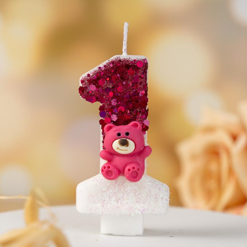 Cute Strawberry Bear Number Candle Creative Color Block Birthday Cake Candle Super Sparkly Holiday Candle