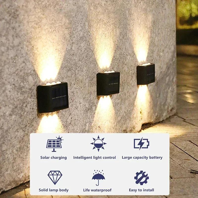 Solar LED Wall Light Outdoor Waterproof Dusk To Dawn Security Fence Lamp 6LED Bright for Garden Yard Patio Pathway Home Decor