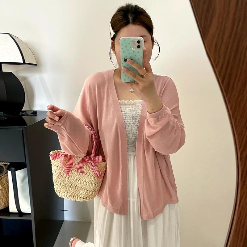 Cardigan Tricoté pour Femme Haut à Manches Longues Été Fille Ronde Chemise Climatisée Veste Protectrice du Soleil