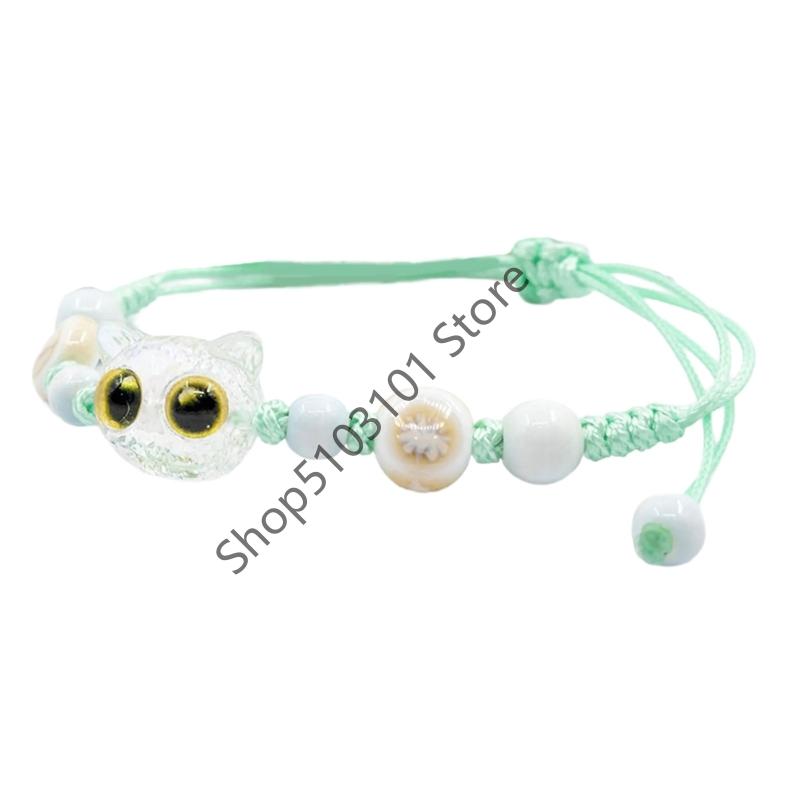Big Eye Cat Bracelets for Women Men Sweet Cool Heart Ceramic Beaded Bracelet Adjustable Braided Rope Aesthetic Party Jewelry