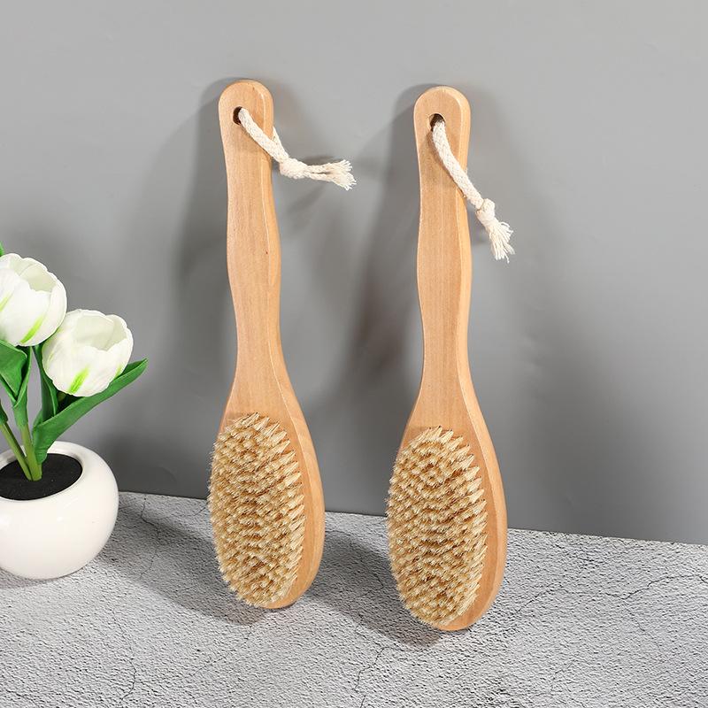 1Pcs Wooden Long Handle Bristle Shower Body Brush Bathing Massage Back Body Exfoliating Brush Bathroom Wash Brush Bath Tools