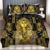 2- oder 3-teiliges 3D-Retro-Bettwäscheset im ägyptischen Stil, schwarz-goldener Pharao-Anubis-Print mit Kissenbezügen für Gästezimmer