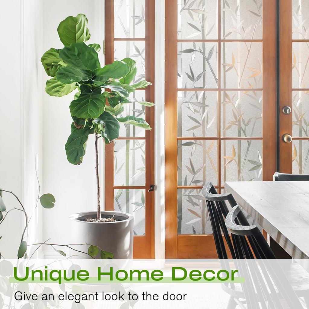 Frosted Bamboo PVC Window Film - Static Cling UV Blocking Privacy Cover for Home Bathroom Glass Doors Removable
