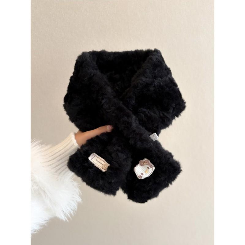 Womens Faux Rabbit Fur Scarf Cute Kitten Cross Thick Warm Neck Warmer Fashionable All-match