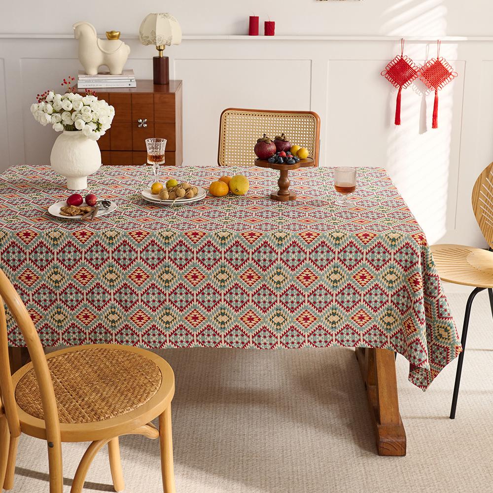 American retro cotton and linen tablecloth light luxury oil painting jacquard decorative tablecloth coffee table mat cover rectangular dining 40x60