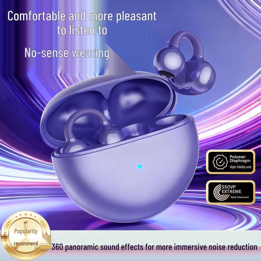 Q72 Wireless Bluetooth Clip-On Earbuds: Noise Cancelling, Long Battery, Comfortable for Sports.