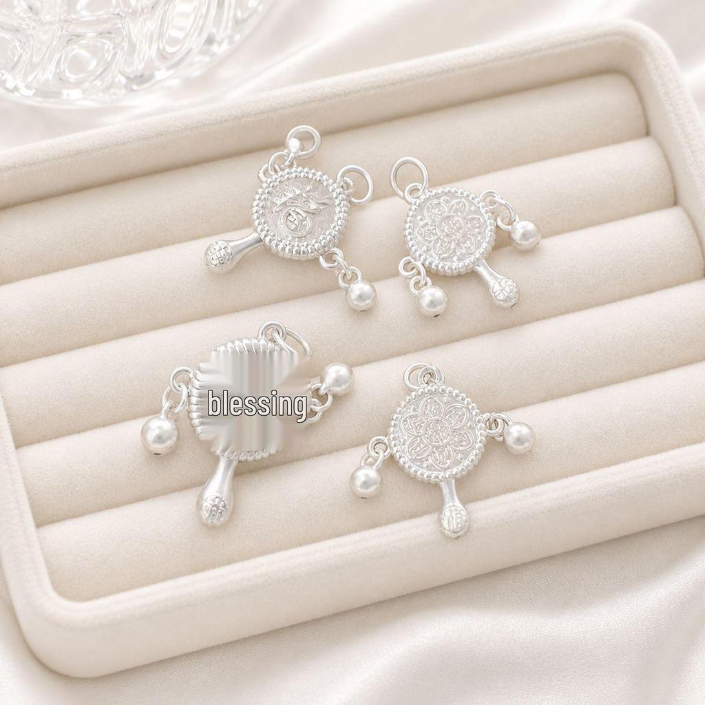999 Sterling Silver Retro Fu Character Baby Safety Rattle Pendant for DIY Hand Rope Accessories