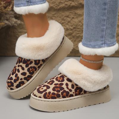 Mao Mao Schneestiefel Damen Herbst und Winter neue Mode Temperament Leopardenmuster Samt warm Plateau Baumwollschuhe