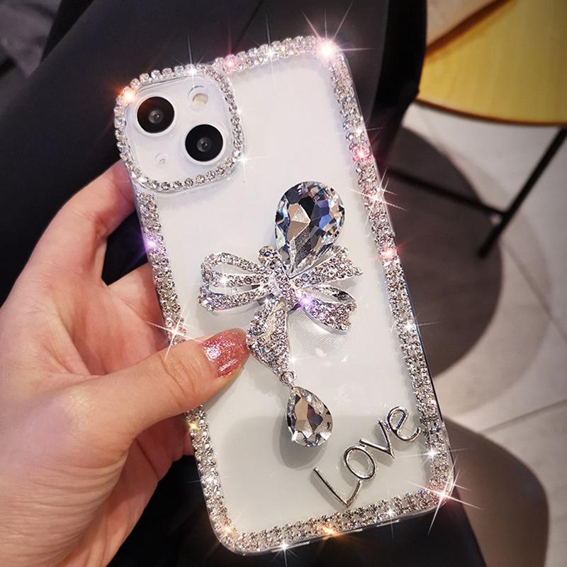 

For Apple 17 Bow Iphone16 Rhinestone Phone Case 15 Acrylic Xsmax Transparent Xr Letter 8 iPhone 7/8/SE 2020